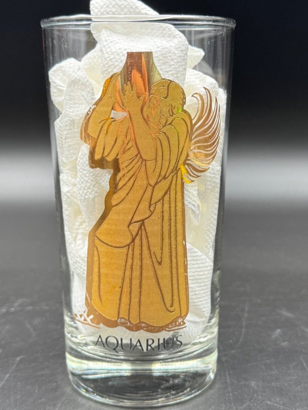 Vintage 1970s Anchor Hocking Aquarius Zodiac Glass With Gold Water-Bearer Design